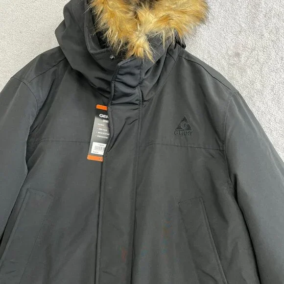 Gerry Men's XXL Black Down Parka Faux Fur Hood Button Zip up JCK0210